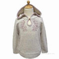 Girls' sweater, 3gg, made of cotton acrylic heathered with hoody and embroidery